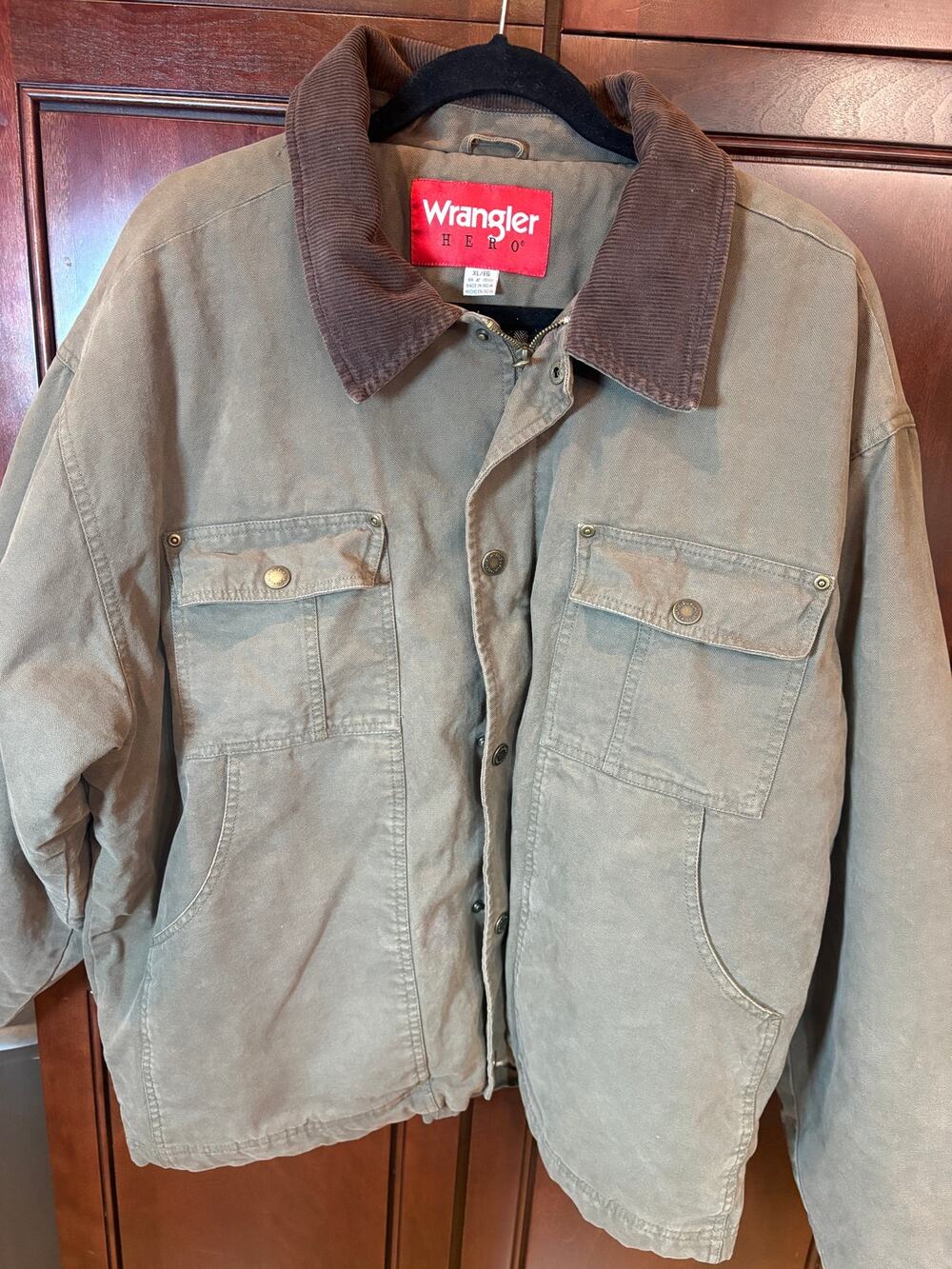 Wrangler Hero XL Canvas Workwear Jacket Plaid Flannel Lined Corduroy Collar